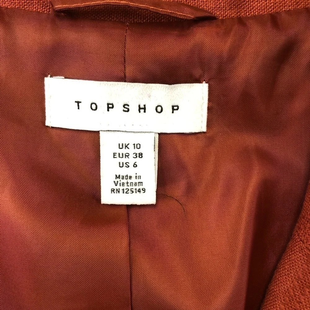 Topshop Rust Self Stripe linen blend double breasted notched collar blazer 6 - Picture 2 of 16